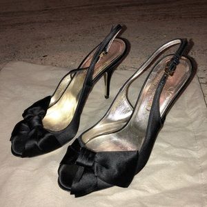 Valentino Black Satin Slingback Heels